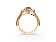 Milgrain Halo Engagement Ring Setting for Fancy Green Marquise Center with Bezel Point Accents and Prong Head in Rose Gold