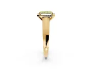 Halo Engagement Ring Setting for Fancy Yellow Radiant Cut Center with Knife Ridge Cathedral Band and Prong Head in Yellow Gold