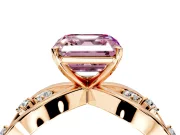 Solitaire Engagement Ring Setting for Fancy Pink Asscher Cut Center with Criss-Cross Accent Band and Prong Head in Rose Gold