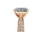 Solitaire Engagement Ring Setting for Emerald Cut Center with Multi-Row Accents and Prong Head in Rose Gold