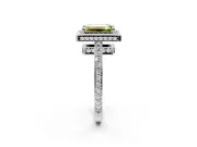 Halo Engagement Ring Setting for Fancy Yellow Emerald Cut Center with Metal-Rimmed Halo, Pave Band and Prong Head in Platinum