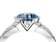 Bezel Engagement Ring Setting for Fancy Blue Round Cut Center with Wide Channel-Set Band and Bezel Head in Sterling Silver
