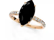 Hidden Halo Engagement Ring Setting for Fancy Black Marquise Center with Pave Band and Prong Head in Rose Gold