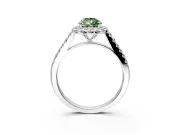 Halo Engagement Ring Setting for Fancy Green Pear-Shaped Center with Narrowing Pave Band and Prong Head in White Gold