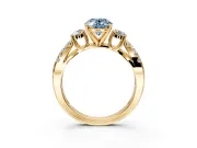 3 Stone Engagement Ring Setting for Fancy Blue Oval Center with Pave Split Shank and Prong Head in Yellow Gold