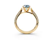 Solitaire Engagement Ring Setting for Fancy Blue Oval Center with Multi-Row Accents and Prong Head in Yellow Gold