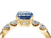 5 Stone Engagement Ring Setting for Fancy Blue Radiant Cut Center with Plain Band and Prong Head in Yellow Gold