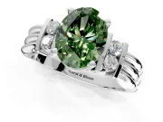Solitaire Engagement Ring Setting for Fancy Green Oval Center with Grooved Bar Accent Band and Prong Head in Platinum