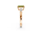 3 Stone Engagement Ring Setting for Fancy Yellow Emerald Cut Center with Baguette Accents and Prong Head in Rose Gold