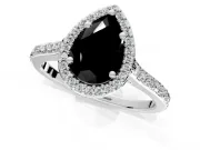 Halo Engagement Ring Setting for Fancy Black Pear-Shaped Center with Pave Accents, Heart Basket and Prong Head in Platinum