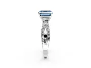3 Stone Engagement Ring Setting for Fancy Blue Asscher Cut Center with Pave Split Shank and Prong Head in Platinum