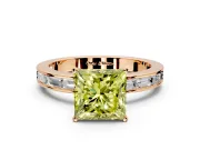Solitaire Engagement Ring Setting for Fancy Yellow Princess Cut Center with Channel Baguette Band and Prong Head in Rose Gold