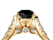 Solitaire Engagement Ring Setting for Fancy Black Cushion Cut Center with Pave Cathedral Shoulders and Prong Head in Yellow Gold