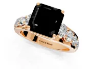 Solitaire Engagement Ring Setting for Fancy Black Asscher Cut Center with Graduated Shared Prongs and Prong Head in Rose Gold
