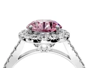 Halo Engagement Ring Setting for Fancy Pink Round Cut Center with Raised Halo, Pave Band and Prong Head in Platinum