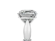 Solitaire Engagement Ring Setting for Asscher Cut Center with Carved Leaf Shoulders and Prong Head in Sterling Silver