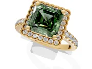 Milgrain Floral Halo Engagement Ring Setting for Fancy Green Asscher Cut Center with Pave Band and Prong Head in Yellow Gold