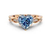 Solitaire Engagement Ring Setting for Fancy Blue Heart-Shaped Center with Marquise and Bezel Accents and Prong Head in Rose Gold