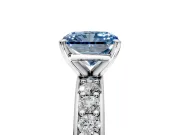 Solitaire Engagement Ring Setting for Fancy Blue Radiant Cut Center with Channel-Set Accents and Prong Head in Platinum