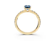 Solitaire Engagement Ring Setting for Fancy Blue Emerald Cut Center with Large Accent Band and Prong Head in Yellow Gold