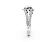 Halo Engagement Ring Setting for Fancy Green Heart-Shaped Center with Narrow Pave Split Shank and Prong Head in White Gold