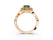 Halo Engagement Ring Setting for Fancy Green Cushion Cut Center with Leaf Motif Split Shank and Prong Head in Rose Gold