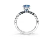 Solitaire Engagement Ring Setting for Fancy Blue Cushion Cut Center with Bezel-Dot Beaded Band and Prong Head in Platinum