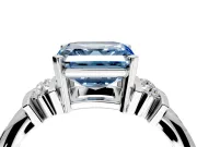 Solitaire Engagement Ring Setting for Fancy Blue Asscher Cut Center with Grooved Bar Accent Band and Prong Head in Platinum