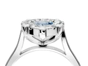 Single Halo Engagement Ring Setting for Fancy Blue Pear-Shaped Center with Corner Claws, Plain Band and Prong Head in Platinum