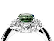 Small-Accent Cluster Halo Engagement Ring Setting for Fancy Green Radiant Cut Center with Plain Band and Prong Head in Sterling Silver