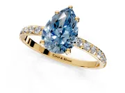 Solitaire Engagement Ring Setting for Fancy Blue Pear-Shaped Center with Pave Accents and Prong Head in Yellow Gold