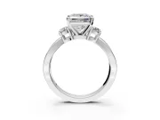3 Stone Engagement Ring Setting for Princess Cut Center with Pave Twist Band and Prong Head in White Gold