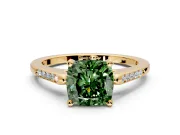 Solitaire Engagement Ring Setting for Fancy Green Cushion Cut Center with Channel Accents and Prong Head in Yellow Gold