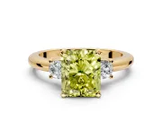 3 Stone Engagement Ring Setting for Fancy Yellow Radiant Cut Center with Wide Plain Band and Prong Head in Yellow Gold