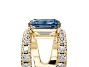 Solitaire Engagement Ring Setting for Fancy Blue Emerald Cut Center with Wide-Open Split Shank and Prong Head in Yellow Gold