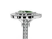 Halo Engagement Ring Setting for Fancy Green Pear-Shaped Center with Milgrain Frame, Pave Band and Prong Head in Sterling Silver