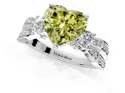 3 Stone Engagement Ring Setting for Fancy Yellow Heart-Shaped Center with Pave Twist Band and Prong Head in Sterling Silver