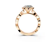 Halo Engagement Ring Setting for Heart-Shaped Center with Pave and Plain Twist Band and Prong Head in Rose Gold
