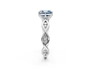 Solitaire Engagement Ring Setting for Fancy Blue Asscher Cut Center with Accented Twist Band and Leaf Prong Head in Platinum