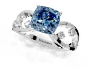 Solitaire Engagement Ring Setting for Fancy Blue Cushion Cut Center with Criss-Cross Accent Band and Prong Head in Sterling Silver