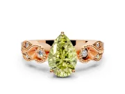 Leaf Engagement Ring Setting for Fancy Yellow Pear-Shaped Center with Milgrain Accent Band and Prong Head in Rose Gold