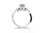 Leaf Motif Engagement Ring Setting for Fancy Pink Oval Center with Pave Band and Prong Head in Platinum