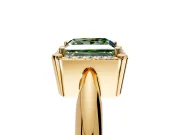 Halo Engagement Ring Setting for Fancy Green Princess Cut Center with Tapered Plain Band and Prong Head in Yellow Gold