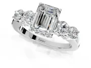 5 Stone Engagement Ring Setting for Emerald Cut Center with Equal Close-Set Accents and Prong Head in White Gold