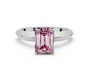 Solitaire Engagement Ring Setting for Fancy Pink Emerald Cut Center with Wide Knife Ridge Band and Prong Head in Platinum