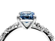 Solitaire Engagement Ring Setting for Fancy Blue Emerald Cut Center with Trailing Leaf Accent Band and Prong Head in Platinum