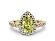 Accent Halo Engagement Ring Setting for Fancy Yellow Pear-Shaped Center with Full-Length Pave Band and Prong Head in Yellow Gold