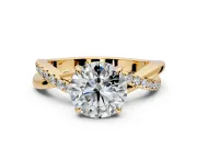 Crossover Engagement Ring Setting for Round Cut Center with Pave and Plain Strands and Prong Head in Yellow Gold