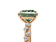 Cluster Engagement Ring Setting for Fancy Green Princess Cut Center with Round Cut Accent Band and Prong Head in Rose Gold