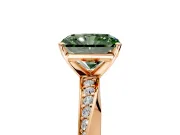 Side Accent Engagement Ring Setting for Fancy Green Radiant Cut Center with Accent Shoulders and Prong Head in Rose Gold
